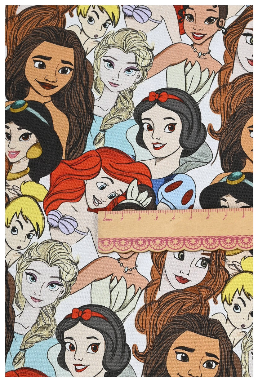 Disney Princesses with Christmas hats 2 prints! 1 Yard Quality Medium Thickness Plain Cotton Fabric, Fabric by Yard, Yardage Cotton Fabrics