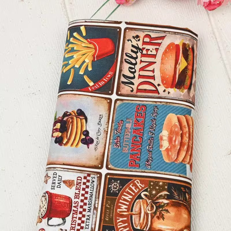 Cafe and Fast Food Themed 5 Prints ! 1 Yard Medium Thickness Cotton Fabric, Fabric by Yard, Yardage Cotton Fabrics for Style Clothes, Bags