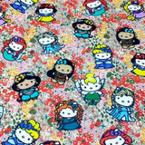 Hello Kitty Princess with Floral! 1 Meter Printed Cotton Fabric, Fabric by Yard, Yardage Bag Fabrics, Children Fabrics, Kids, Japanese