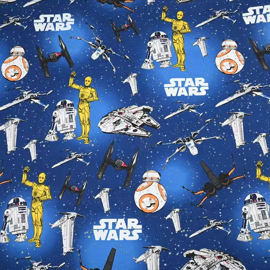 Robots of Star wars blue! 1 Yard High Quality Stiff Cotton Toile Fabric, Fabric by Yard, Yardage Cotton Canvas Fabrics for Bags