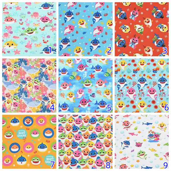 the Baby Shark Cartoon 10 Prints! 1 Yard Printed Cotton Fabric, Fabric by Yard, Yardage Fabrics, Children  Kids