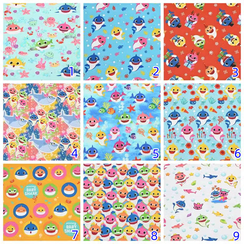 the Baby Shark Cartoon 10 Prints! 1 Yard Printed Cotton Fabric, Fabric by Yard, Yardage Fabrics, Children  Kids