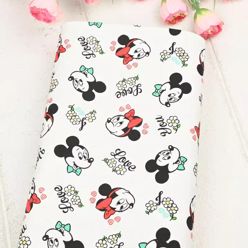 I LOVE YOU Mickey and Minnie Floral! 1 Yard High Quality Stiff Cotton Toile Fabric, Fabric by Yard, Yardage Cotton Canvas Fabrics for Bags