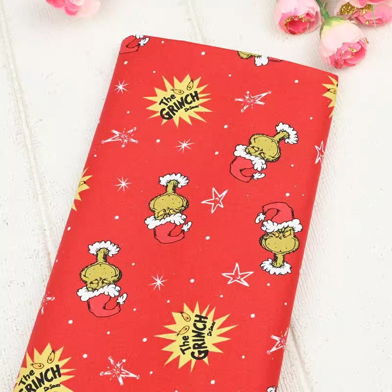 Grinch all red ! 1 Yard of Quality Printed Cotton Fabrics by Yard, Fabric Yardage Comics Fabrics Draft Grinch Christmas