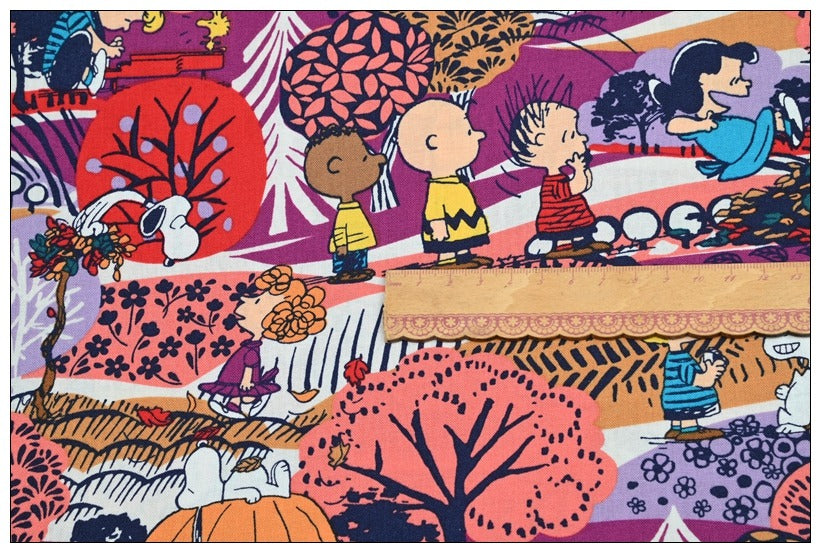 Snoopy and Charlie Brown red Floral! 1 Meter Medium Thickness Cotton Fabric, Fabric by Yard, Yardage Cotton Fabrics for  Style Garments, Bags