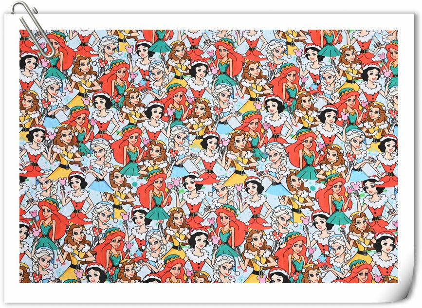 Disney Princesses with Christmas hats 2 prints! 1 Yard Quality Medium Thickness Plain Cotton Fabric, Fabric by Yard, Yardage Cotton Fabrics