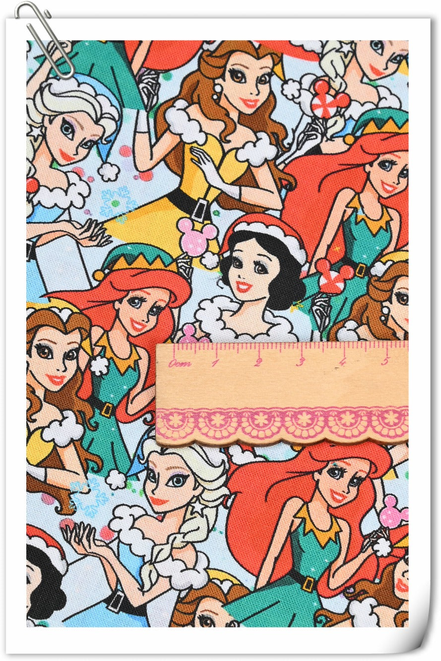 Disney Princesses with Christmas hats 2 prints! 1 Yard Quality Medium Thickness Plain Cotton Fabric, Fabric by Yard, Yardage Cotton Fabrics