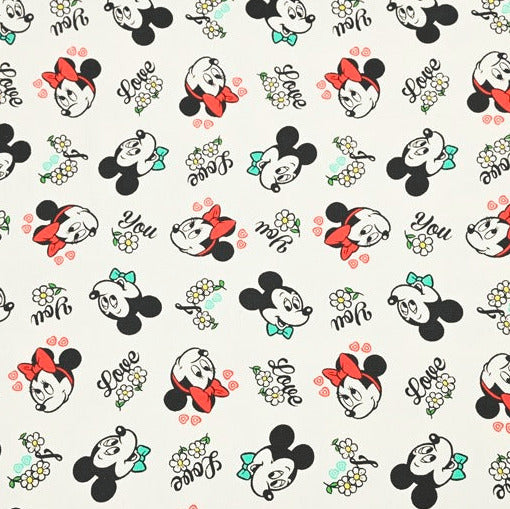 I LOVE YOU Mickey and Minnie Floral! 1 Yard High Quality Stiff Cotton Toile Fabric, Fabric by Yard, Yardage Cotton Canvas Fabrics for Bags