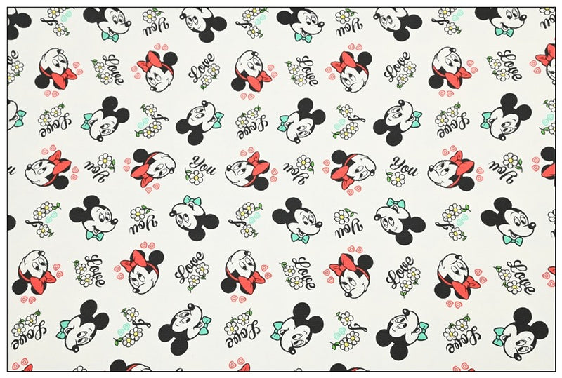 I LOVE YOU Mickey and Minnie Floral! 1 Yard High Quality Stiff Cotton Toile Fabric, Fabric by Yard, Yardage Cotton Canvas Fabrics for Bags