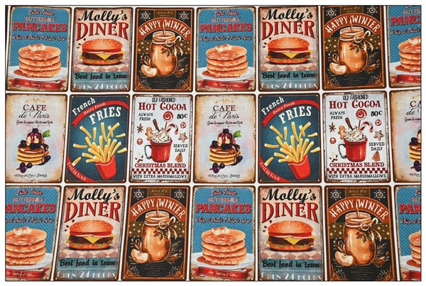 Cafe and Fast Food Themed 5 Prints ! 1 Yard Medium Thickness Cotton Fabric, Fabric by Yard, Yardage Cotton Fabrics for Style Clothes, Bags