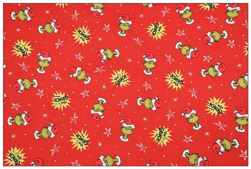 Grinch all red ! 1 Yard of Quality Printed Cotton Fabrics by Yard, Fabric Yardage Comics Fabrics Draft Grinch Christmas