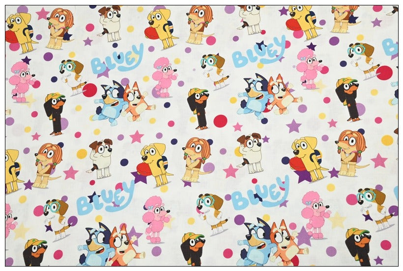 Bluey the Aussie Cartoon Series Dog 4 Prints! 1 Yard Quality Medium Thickness Plain Cotton Fabric, Fabric Aussie 2411