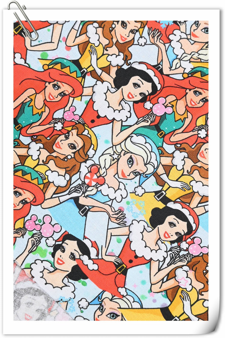 Disney Princesses with Christmas hats 2 prints! 1 Yard Quality Medium Thickness Plain Cotton Fabric, Fabric by Yard, Yardage Cotton Fabrics