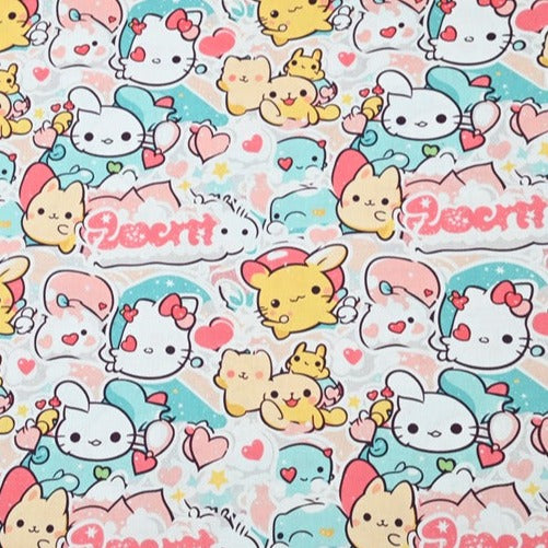 Hello Kitty and Cartoon Friends 2 Colors! 1 Yard Medium Thickness Plain Cotton Fabric, Fabric by Yard, Yardage (Copy)