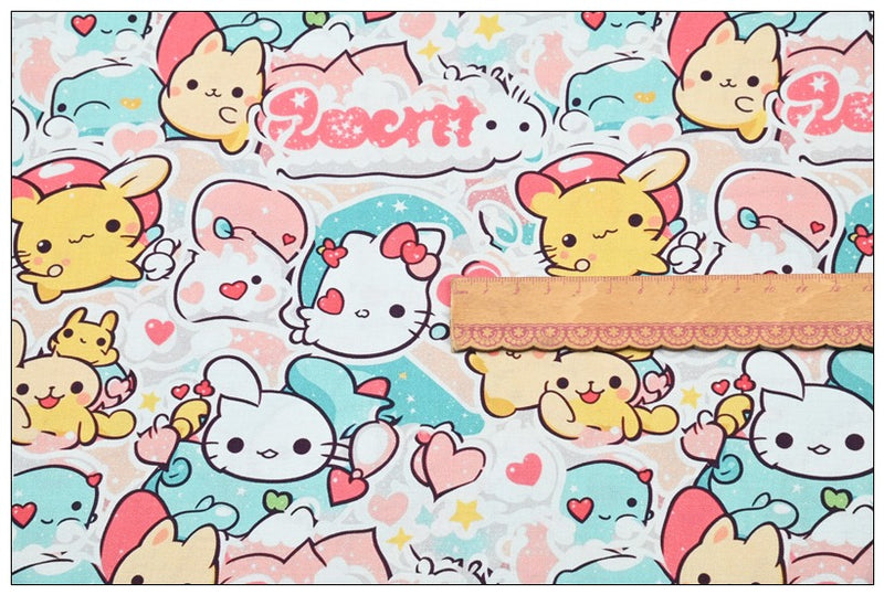 Hello Kitty and Cartoon Friends 2 Colors! 1 Yard Medium Thickness Plain Cotton Fabric, Fabric by Yard, Yardage (Copy)