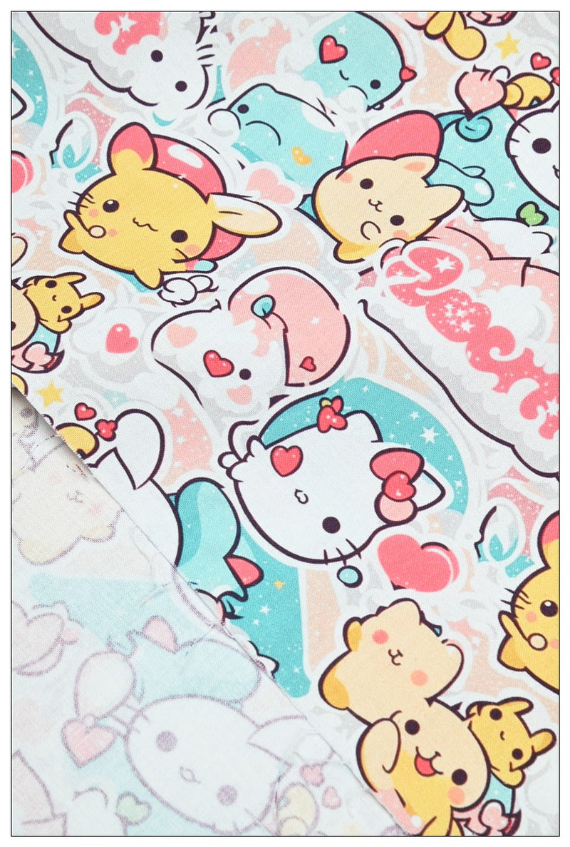 Hello Kitty and Cartoon Friends 2 Colors! 1 Yard Medium Thickness Plain Cotton Fabric, Fabric by Yard, Yardage (Copy)