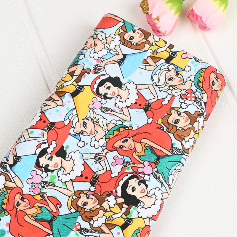 Disney Princesses with Christmas hats 2 prints! 1 Yard Quality Medium Thickness Plain Cotton Fabric, Fabric by Yard, Yardage Cotton Fabrics