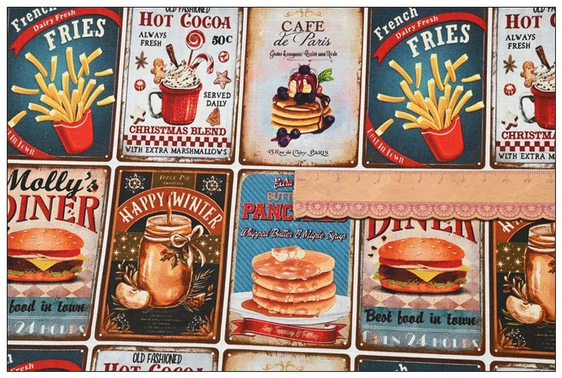 Cafe and Fast Food Themed 5 Prints ! 1 Yard Medium Thickness Cotton Fabric, Fabric by Yard, Yardage Cotton Fabrics for Style Clothes, Bags