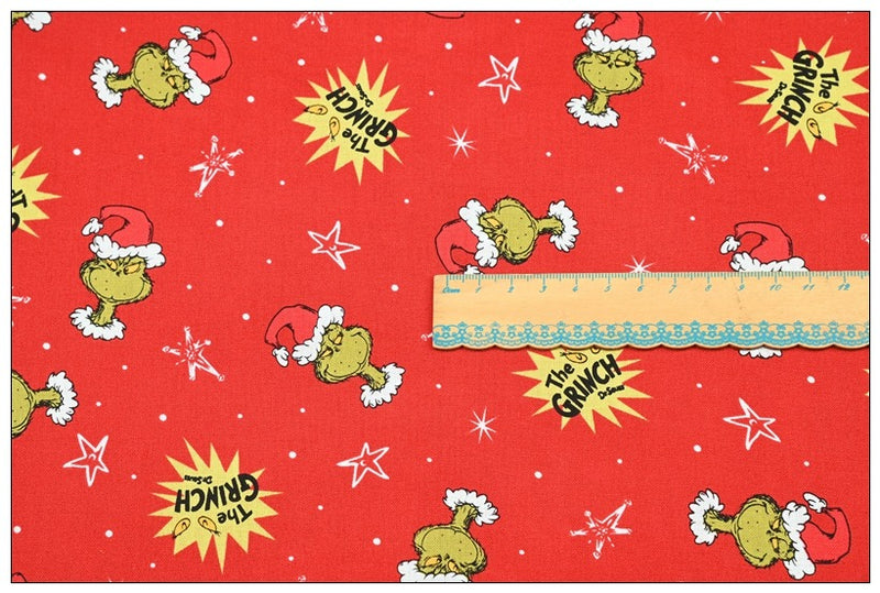 Grinch all red ! 1 Yard of Quality Printed Cotton Fabrics by Yard, Fabric Yardage Comics Fabrics Draft Grinch Christmas