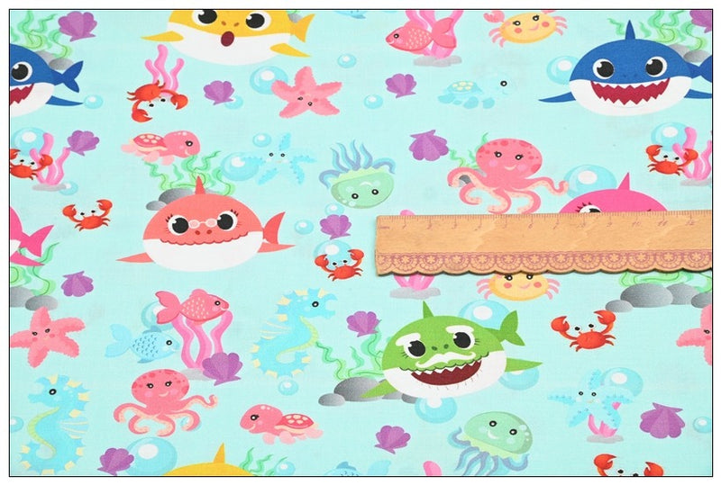 the Baby Shark Cartoon 10 Prints! 1 Yard Printed Cotton Fabric, Fabric by Yard, Yardage Fabrics, Children  Kids