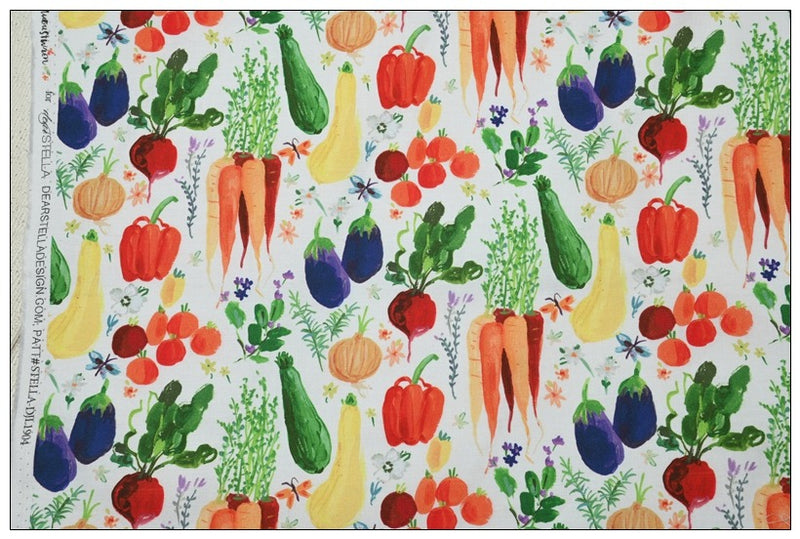 Botany Plants Book Vegetables! 1 Yard Cotton Plain Fabric, Fabric by Yard, Yardage Cotton Canvas Fabrics for Bags