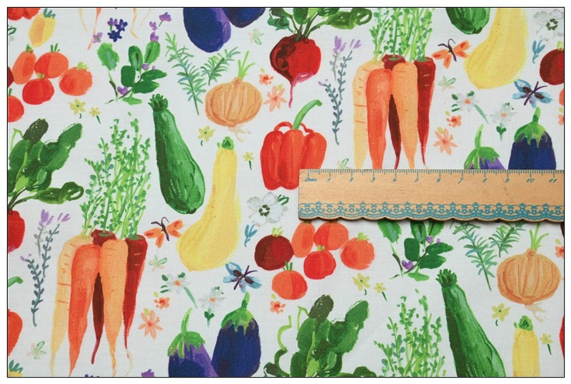 Botany Plants Book Vegetables! 1 Yard Cotton Plain Fabric, Fabric by Yard, Yardage Cotton Canvas Fabrics for Bags