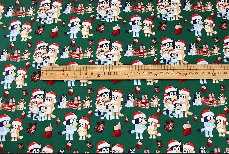 Bluey Bingo the Dog at Christmas! 1 Yard Quality Medium Thickness Plain Cotton Fabric, Fabric Australian