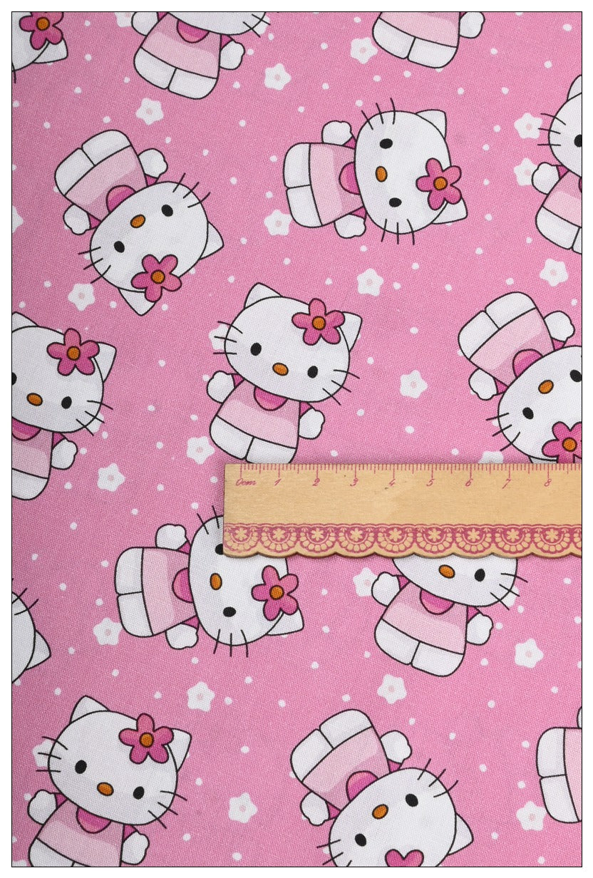 Hello Kitty Pink 2 prints! 1 Yard Medium Thickness Plain Cotton Fabric, Fabric by Yard, Yardage