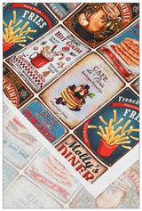 Cafe and Fast Food Themed 5 Prints ! 1 Yard Medium Thickness Cotton Fabric, Fabric by Yard, Yardage Cotton Fabrics for Style Clothes, Bags