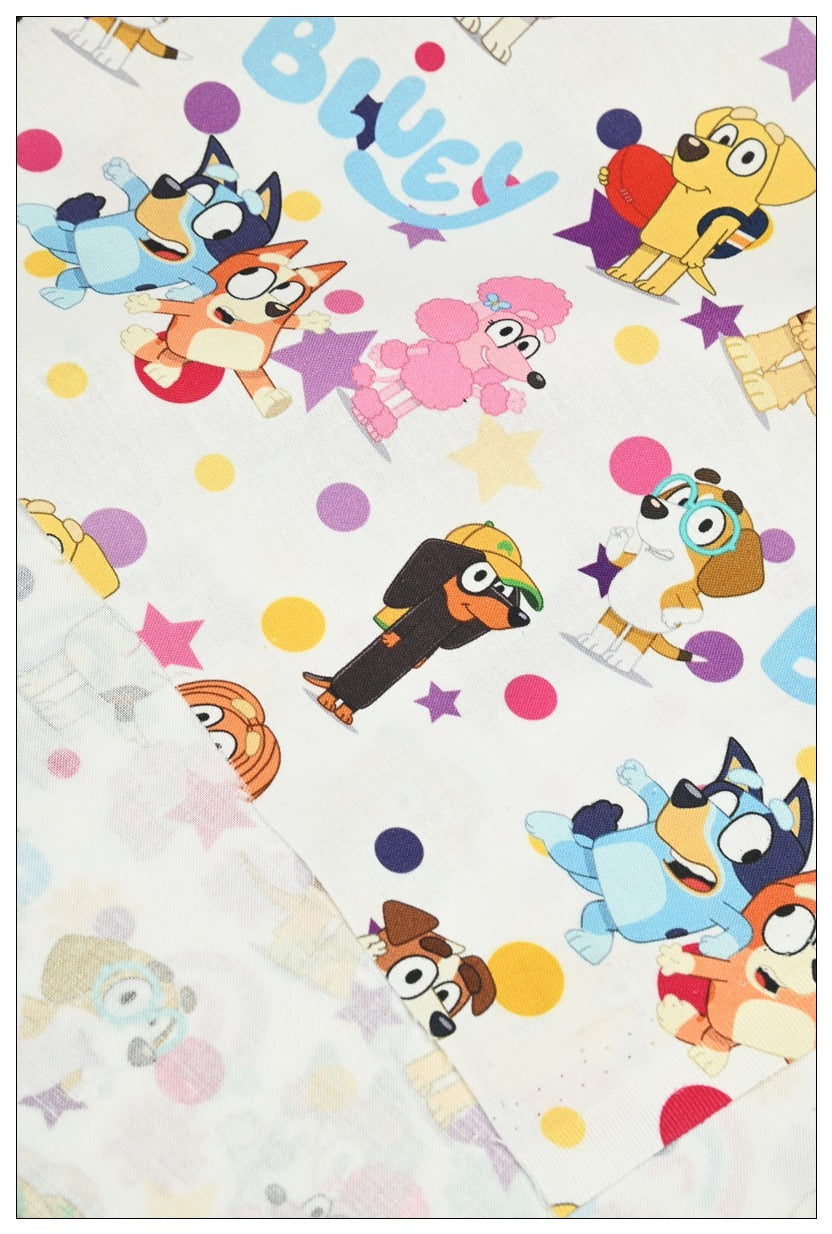 Bluey the Aussie Cartoon Series Dog 4 Prints! 1 Yard Quality Medium Thickness Plain Cotton Fabric, Fabric Aussie 2411