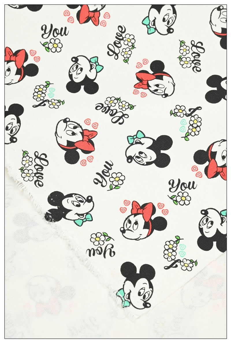 I LOVE YOU Mickey and Minnie Floral! 1 Yard High Quality Stiff Cotton Toile Fabric, Fabric by Yard, Yardage Cotton Canvas Fabrics for Bags