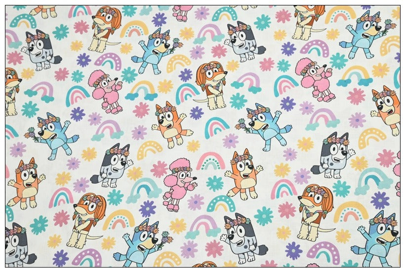 Bluey the Aussie Cartoon Series Dog 4 Prints! 1 Yard Quality Medium Thickness Plain Cotton Fabric, Fabric Aussie 2411