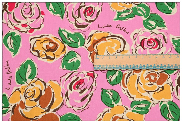 Laura Ashley Pink Roses Floral! 1 Yard Medium Thickness Plain Cotton Fabric, Fabric by Yard, Yardage