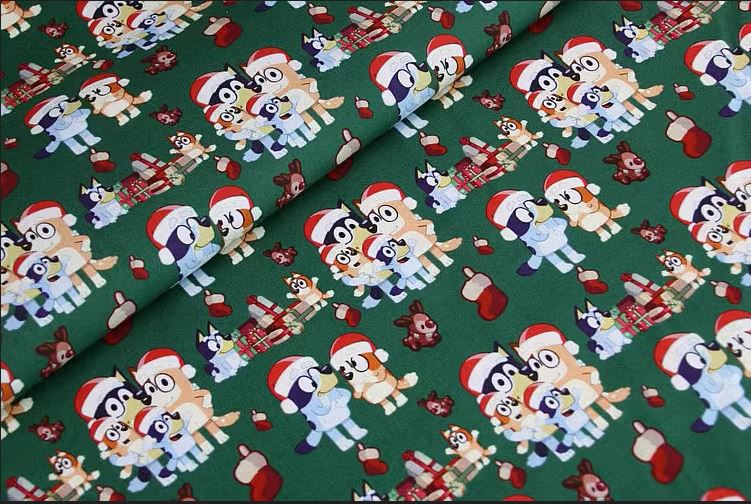 Bluey Bingo the Dog at Christmas! 1 Yard Quality Medium Thickness Plain Cotton Fabric, Fabric Australian