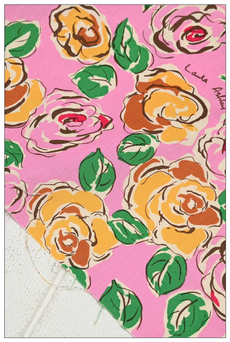 Laura Ashley Pink Roses Floral! 1 Yard Medium Thickness Plain Cotton Fabric, Fabric by Yard, Yardage