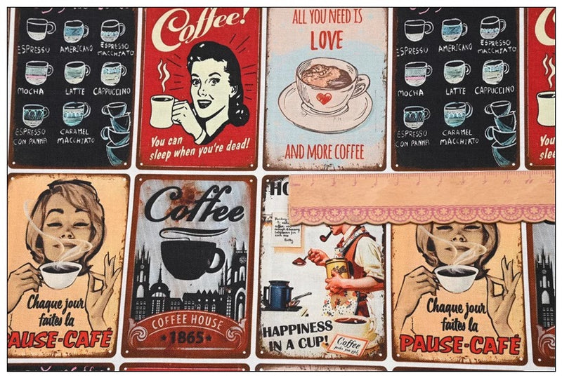 Cafe and Fast Food Themed 5 Prints ! 1 Yard Medium Thickness Cotton Fabric, Fabric by Yard, Yardage Cotton Fabrics for Style Clothes, Bags