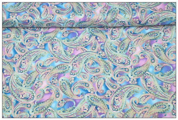 Fantasy Paisley blue 2 Patterns! 1 Yard Quality Printed Cotton, Fabrics by Yard, Fabric Yardage Fabrics Japanese Style (Copy)