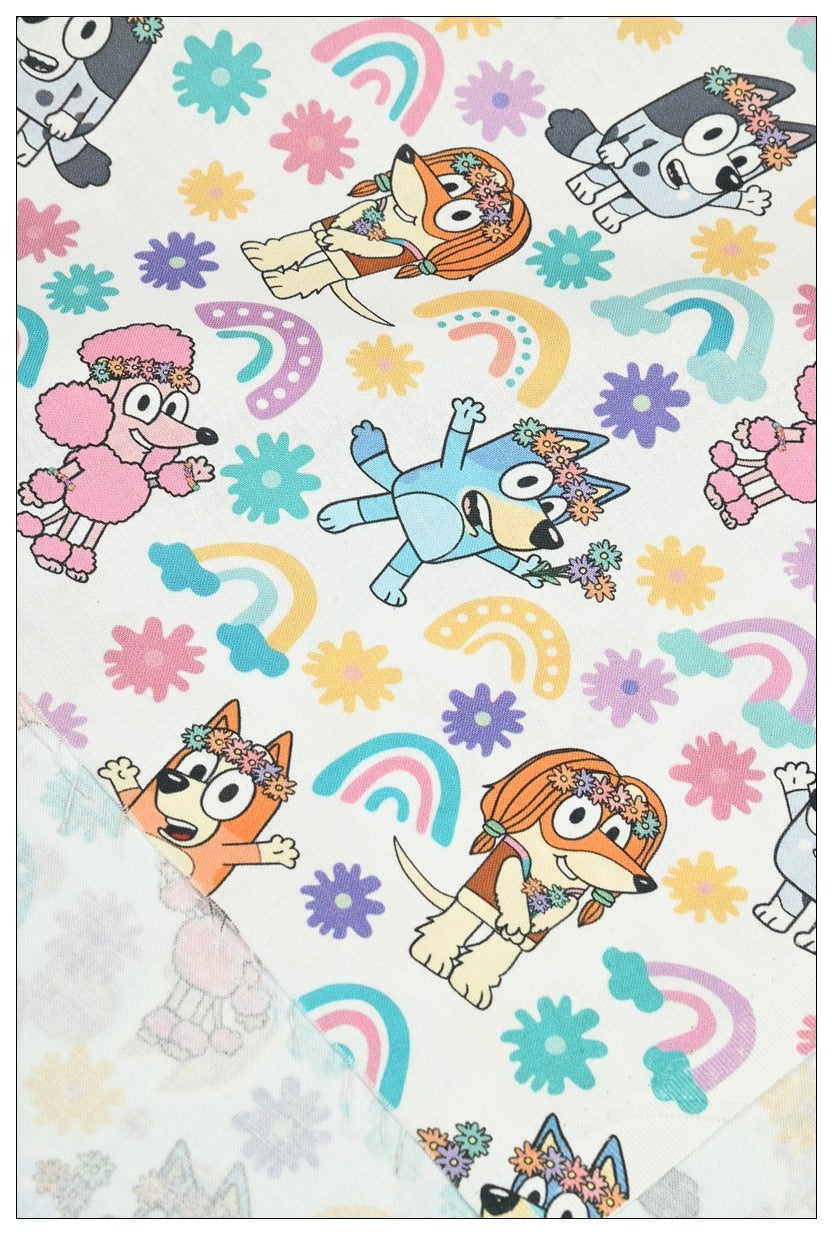 Bluey the Aussie Cartoon Series Dog 4 Prints! 1 Yard Quality Medium Thickness Plain Cotton Fabric, Fabric Aussie 2411