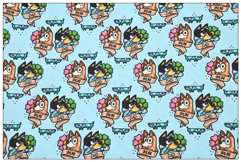 Bluey the Aussie Cartoon Dog 10 Prints! 1 Yard Quality Medium Thickness Plain Cotton Fabric, Fabric Aussie 2408