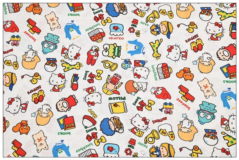 Hello Kitty and Sanrio Friends 5 Prints! 1 Yard Medium Thickness Plain Cotton Fabric, Fabric by Yard, Yardage 202411