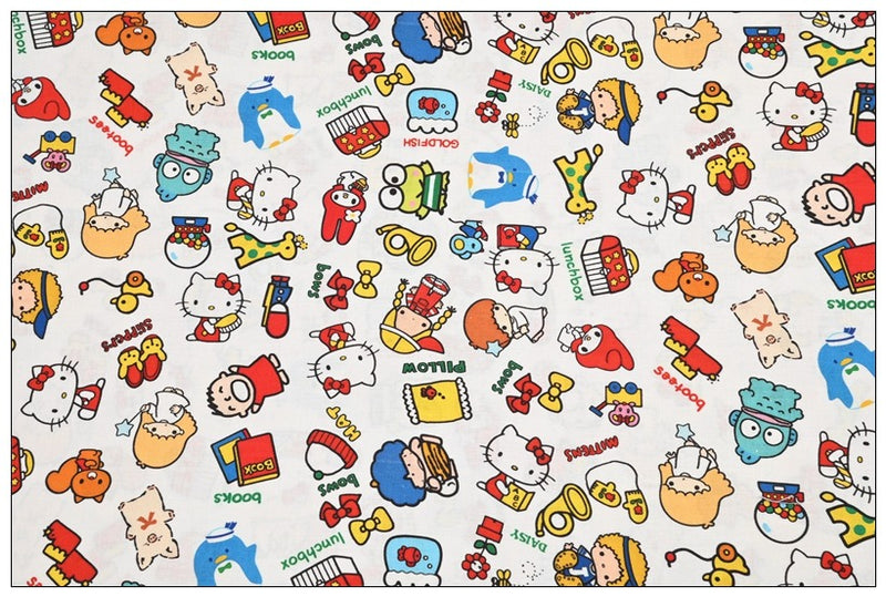 Hello Kitty and Sanrio Friends 5 Prints! 1 Yard Medium Thickness Plain Cotton Fabric, Fabric by Yard, Yardage 202411