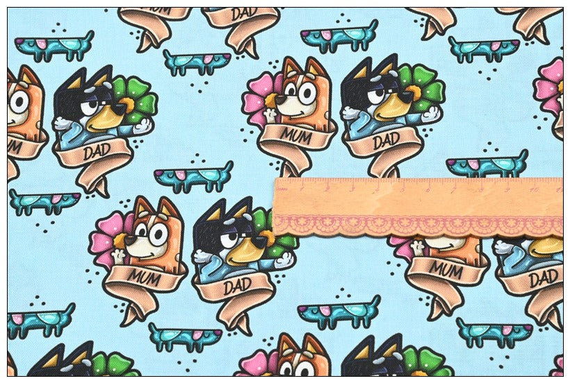 Bluey the Aussie Cartoon Dog 10 Prints! 1 Yard Quality Medium Thickness Plain Cotton Fabric, Fabric Aussie 2408