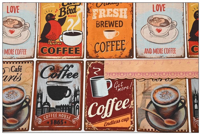 Cafe and Fast Food Themed 5 Prints ! 1 Yard Medium Thickness Cotton Fabric, Fabric by Yard, Yardage Cotton Fabrics for Style Clothes, Bags