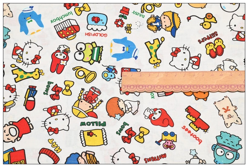 Hello Kitty and Sanrio Friends 5 Prints! 1 Yard Medium Thickness Plain Cotton Fabric, Fabric by Yard, Yardage 202411