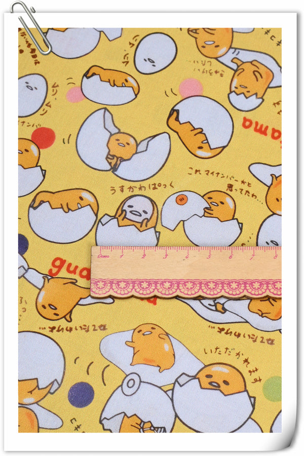 Gudetama the eggs with words Yellow! 1 Yard Printed Cotton Fabric by Yard, Yardage Cotton Fabrics for  Style Garments, Bags