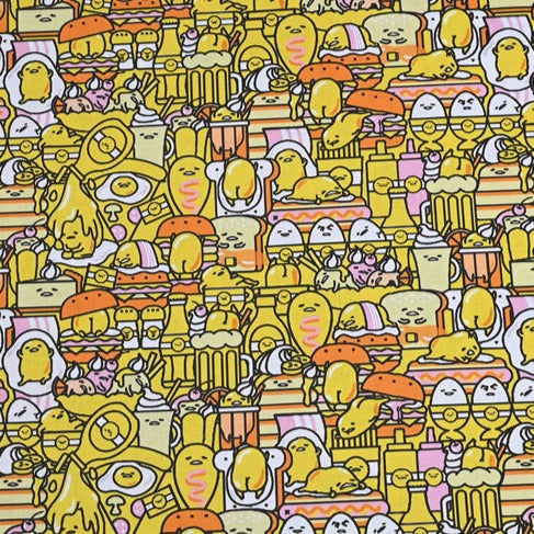 Egg Cartoon Gudetama with Food Yellow! 1 Yard Printed Cotton Fabric by Yard, Yardage Cotton Fabrics for  Style Garments, Bags