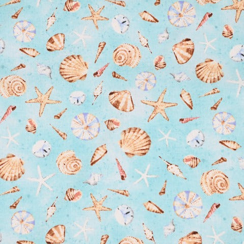 Marine Animals Shells blue! 1 Yard Medium Thickness Plain Cotton Fabric, Fabric by Yard, Yardage