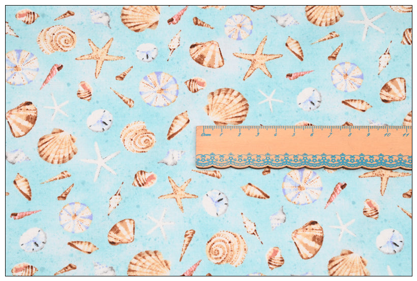 Marine Animals Shells blue! 1 Yard Medium Thickness Plain Cotton Fabric, Fabric by Yard, Yardage