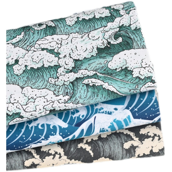 Japanese Style Sea Wave Ukiyo-e 4 Prints! 1 Yard Quality Printed Cotton, Fabrics by Yard, Fabric Yardage Floral Fabrics Japanese Style