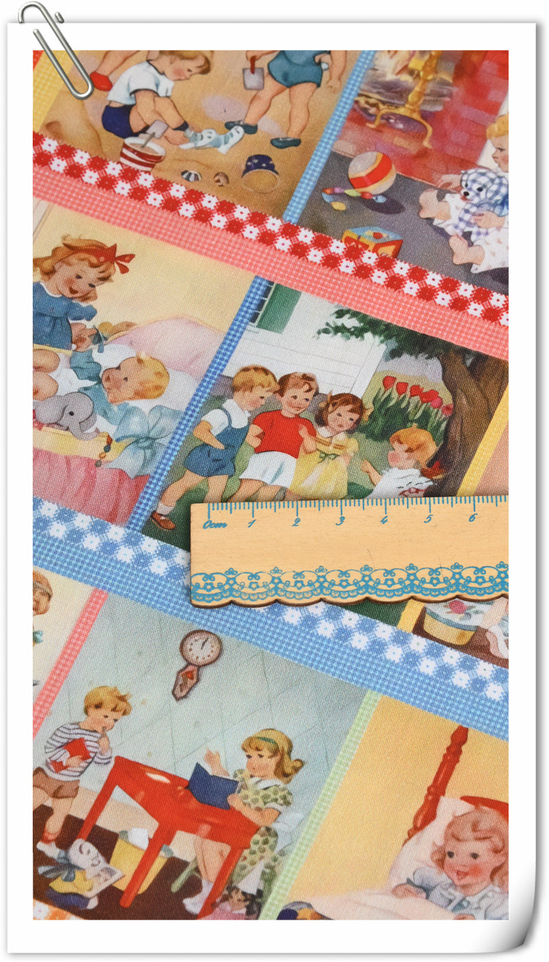 Retro Little Girls pictures 4 print!  1 Yard Medium Thickness Cotton Fabric by Yard, Yardage Cotton Fabrics for Style Clothes,